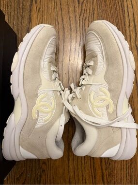 CHANEL Beige & Cream Suede Runner Sneakers